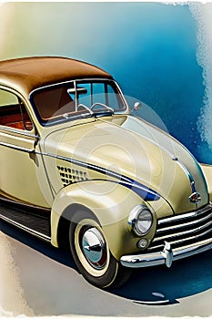 Old vintage car model, illustration of a retro style car