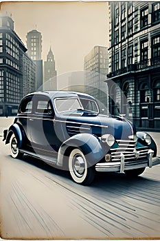 Old vintage car model, illustration of a retro style car