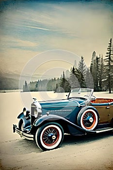 Old vintage car model, illustration of a retro style car