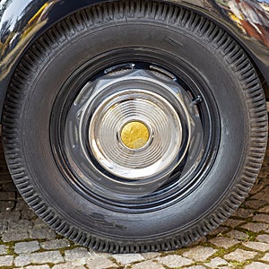 Old vintage car tyre. Color image