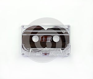 Old vintage cassette tapes on white background