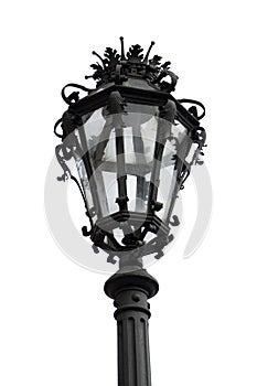 Old Vintage Cast Iron Street Lamp Post Isolated