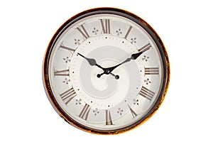 Old vintage clock face on white background