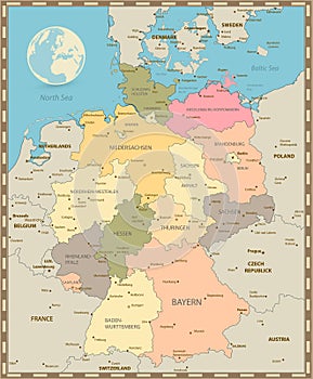 Old vintage color map of Germany