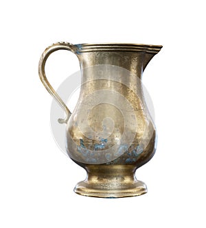 Old vintage copper jug on a white background, isolated