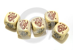 Old vintage dices 5 kings over-white