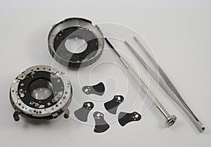 Old vintage disassembled lens, aperture blades