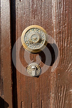 Door handle on wooden door