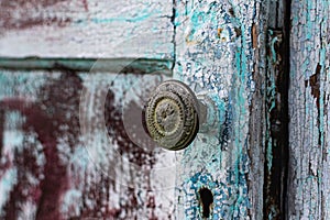 Old vintage door handles. Rusty metal locks and latches.