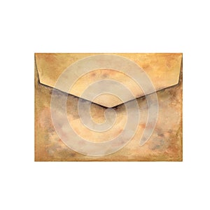 Old vintage envelope made of beige parchment paper in an antique style. Watercolor illustration for design templates