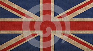 Old vintage faded UK Great Britain flag over canvas