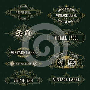 Old vintage floral elements - ribbons, monograms, stripes, lines, angles, border, frame, label, logo