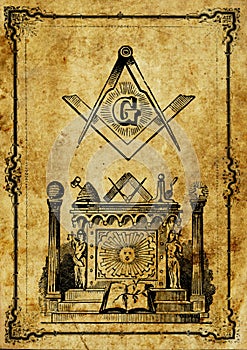 Old vintage freemasonry illustration photo