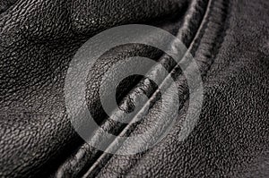 Old vintage genuine soft black leather texture background, top layer with pores and scratches, macro, close-up