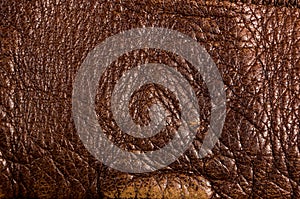 Old vintage genuine soft brown leather texture background, top layer with pores and scratches, macro, close-up