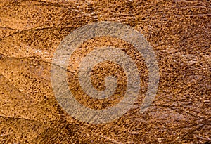 Old vintage genuine soft brown leather texture background, top layer with pores and scratches, macro, close-up