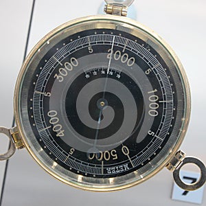 Old Vintage German Altimeter barometer with based on a white background, , 0-5000 meter