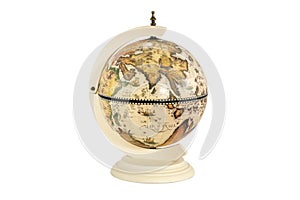 Old vintage globe on white