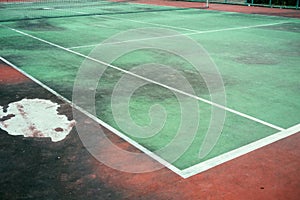 Old and vintage of green tennis court, The field line and corner of court