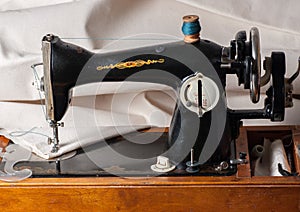 Old vintage hand sewing machine