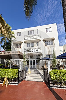 Old vintage Hotel Chelsea in Miami Beach in art deco style