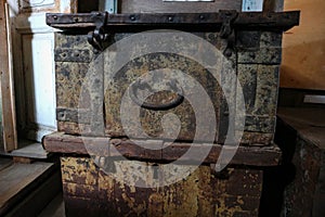 Old vintage huge chest in the barn