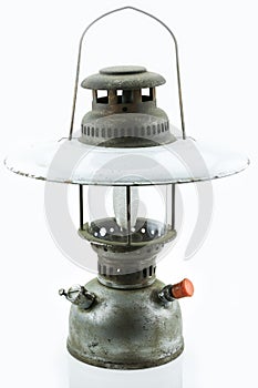 Old or vintage hurricane lamp on white background, Material corrosion of lamp material