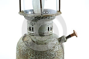 Old or vintage hurricane lamp on white background, Material corrosion of lamp material