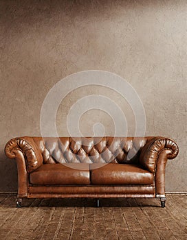 Old vintage leather couch with copy space