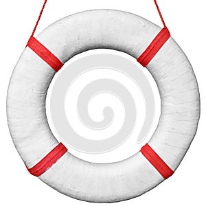 Old vintage lifebuoy isolated on a white background