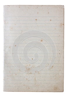 Old vintage lined paper sheet on white background