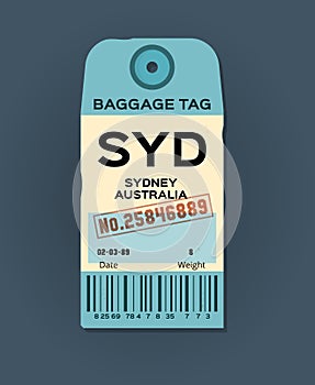 Old vintage luggage tag. Baggage checks or ticket for passenger flight. Baggage ticket for passengers at airport. Detail grunge