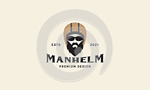 Old vintage man with beard and helmet logo design vector icon symbol illustration