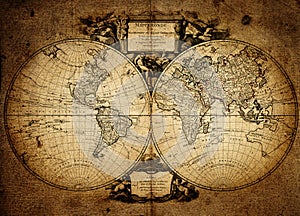 Old vintage map. Pirate and nautical theme grunge background.