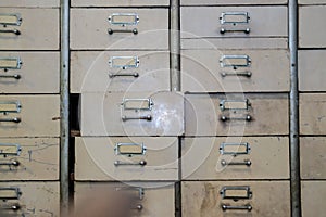 Old vintage metal drawer. filing cabinet