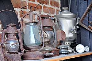 Old Vintage metal lamps and samovar