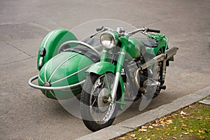 Old vintage motorcycle with sidecar