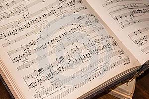 Old vintage opened musical book