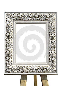 Old vintage ornate white picture frame with pattern isolated