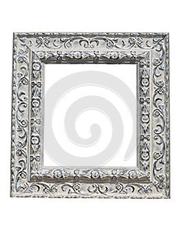 Old vintage ornate white picture frame with pattern isolated