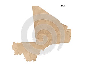 Old vintage paper textured map of Mali Country - Vector