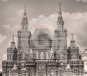 Old vintage photo of State Historical Museum in Moscow, Russia.