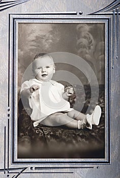 Old Vintage Photo of Young Baby Girl Portrait