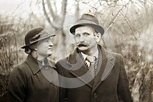 Old vintage photograph couples in love photo