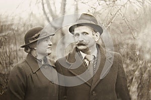 Old vintage photograph couples in love photo