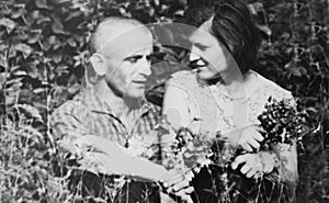 Old vintage photograph couples in love photo