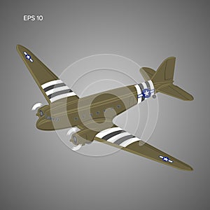 Old vintage piston engine airliner. Legendary retro aircraft vector illustration