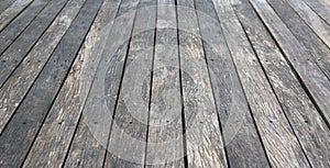 Old vintage planked wood table in perspective for background