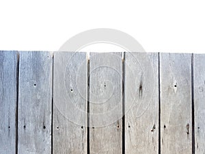 old vintage planked wood table in top view isolated on white background