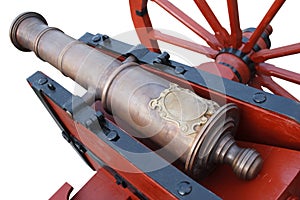 old vintage red gunpowder post-medieval artillery cannon